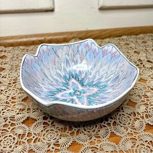 Vintage Porcelain Toyo Japan Pastel Leaf Feather Abstract Print Decorative Bowl